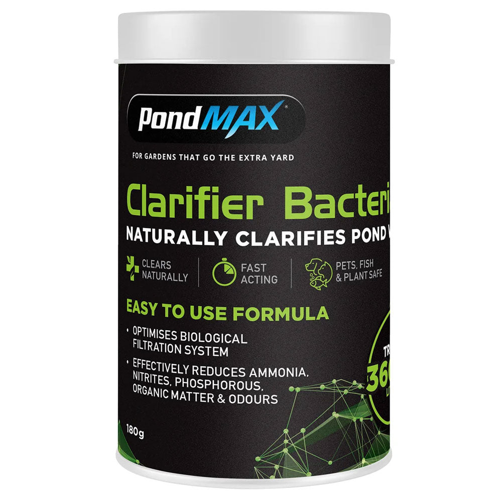 A 180g packet of pond Clarifier Bacteria designed to naturally clarify pond water, treat 36000 liters. 